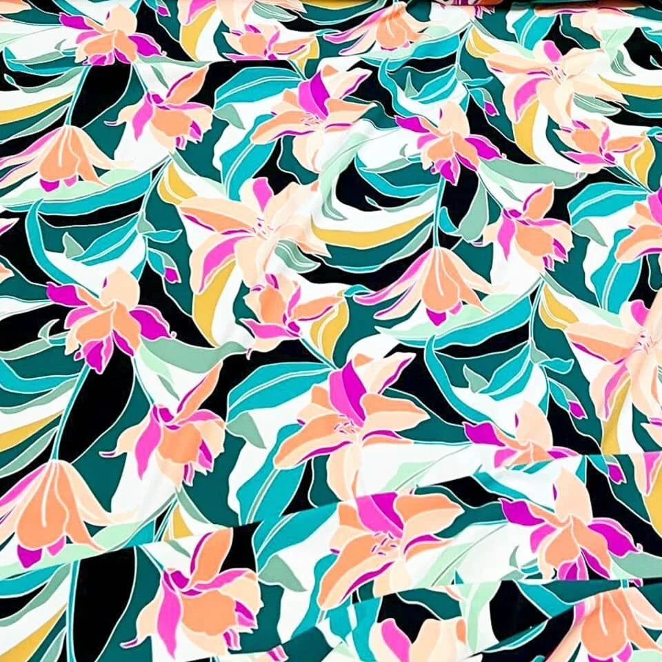 FREE SHIPPING Vintage Flowers Print Stretch Fabric 60"w Swimsuit Spandex By Yard