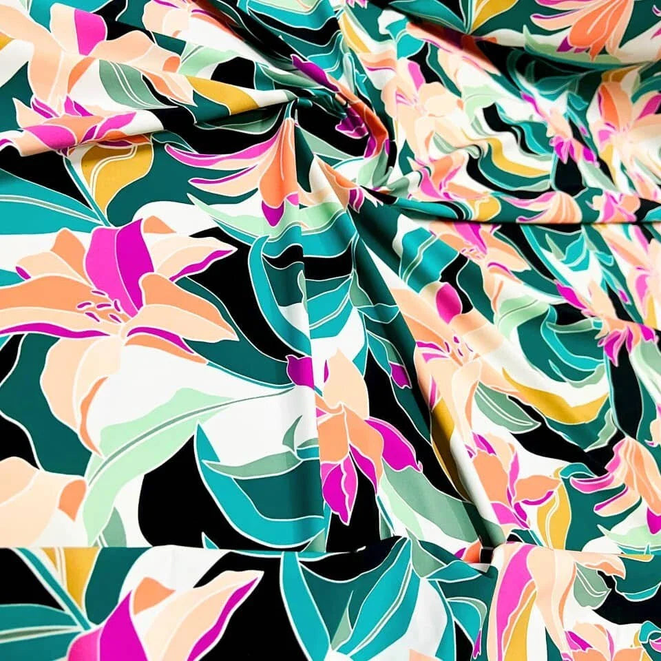 FREE SHIPPING Vintage Flowers Print Stretch Fabric 60"w Swimsuit Spandex By Yard